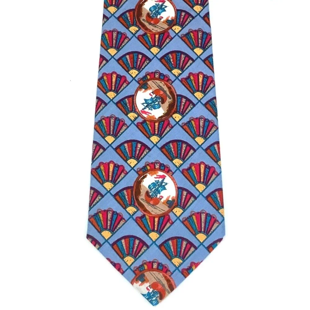 TRUSSARDI Tie Sailing - Sail Boat Light Blue Nautical Mens Necktie Made in Italy
